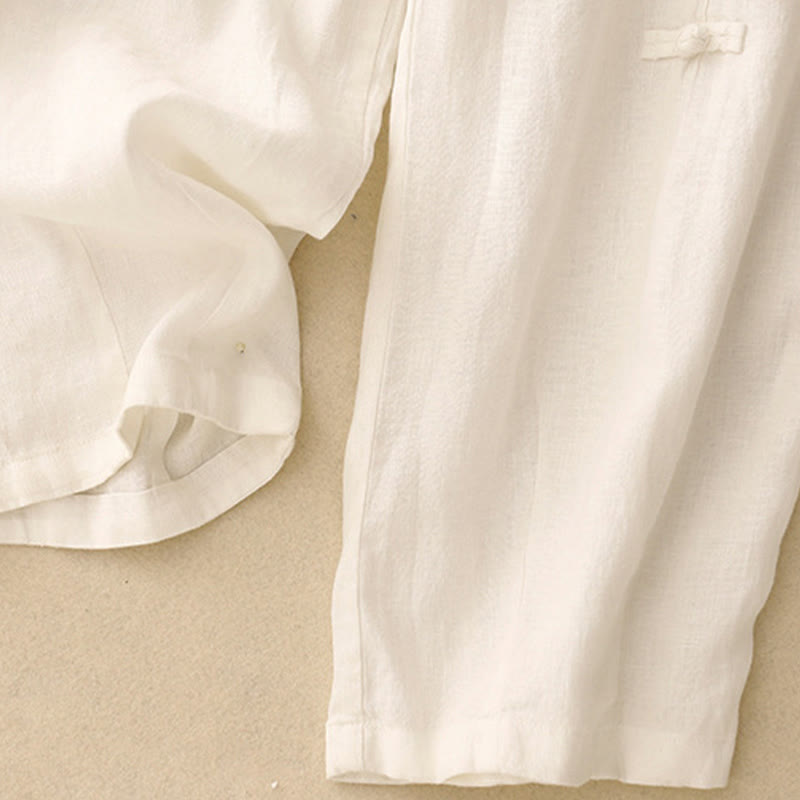 Buddha Stones Lässige, schlichte Haremshose mit Froschknopf-Design, Länge 7–8, Baumwolle und Leinen, für Damen, mit Taschen - image 6