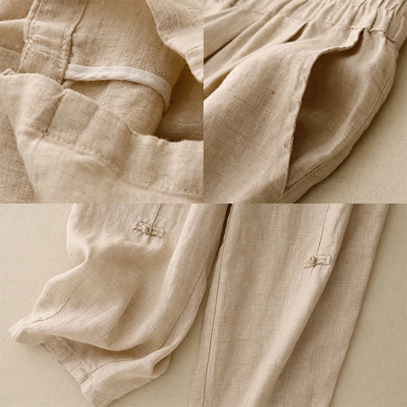 Buddha Stones Lässige, schlichte Haremshose mit Froschknopf-Design, Länge 7–8, Baumwolle und Leinen, für Damen, mit Taschen - image 15