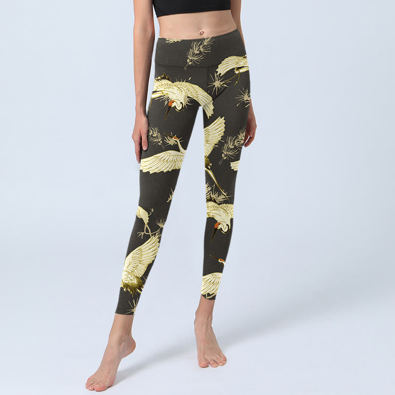 Buddha Stones, fliegender Mandschurenkranich, Zweig, Kiefernnadeln, Musterdruck, Gym-Leggings für Damen, Yoga-Hose - image 5