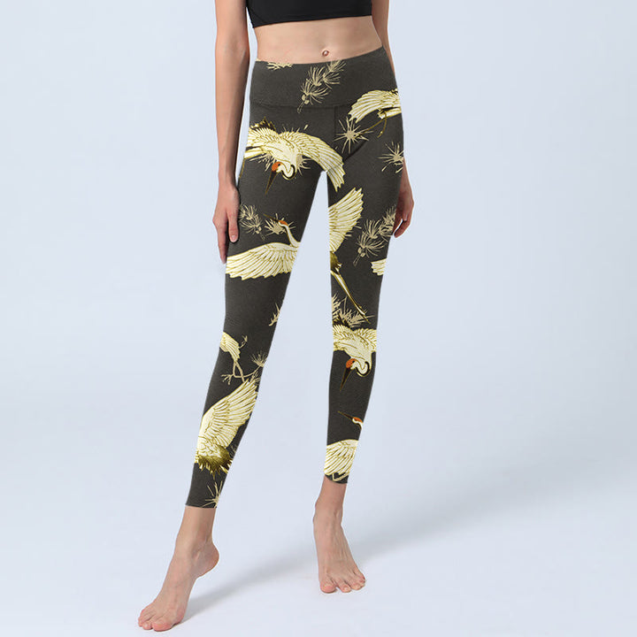 Buddha Stones, fliegender Mandschurenkranich, Zweig, Kiefernnadeln, Musterdruck, Gym-Leggings für Damen, Yoga-Hose - image 5