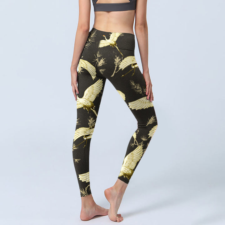 Buddha Stones, fliegender Mandschurenkranich, Zweig, Kiefernnadeln, Musterdruck, Gym-Leggings für Damen, Yoga-Hose - image 5