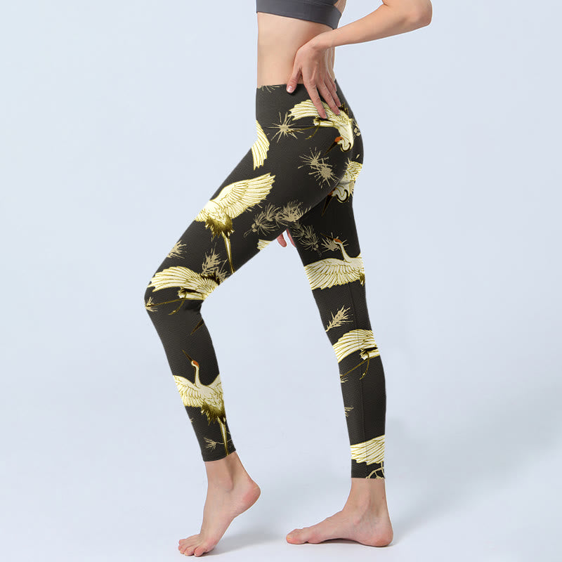 Buddha Stones, fliegender Mandschurenkranich, Zweig, Kiefernnadeln, Musterdruck, Gym-Leggings für Damen, Yoga-Hose - image 3