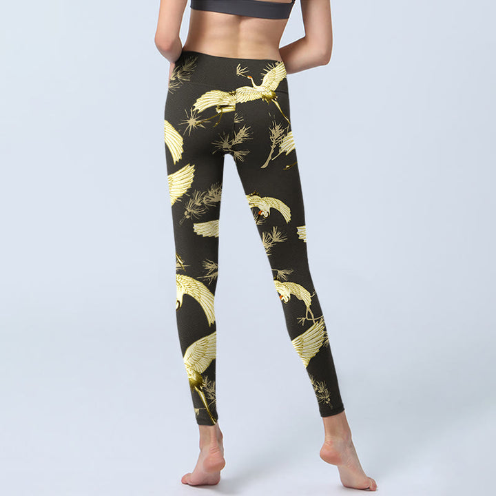 Buddha Stones, fliegender Mandschurenkranich, Zweig, Kiefernnadeln, Musterdruck, Gym-Leggings für Damen, Yoga-Hose - image 6