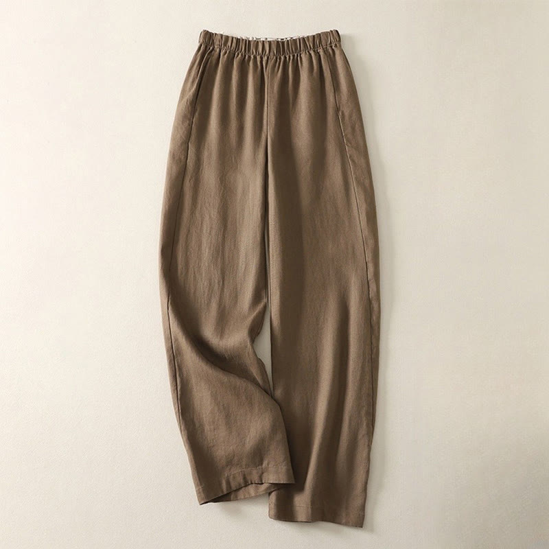 Buddha Stones Daily Plain Simple Design Baumwoll-Leinen-Damenhose mit Taschen