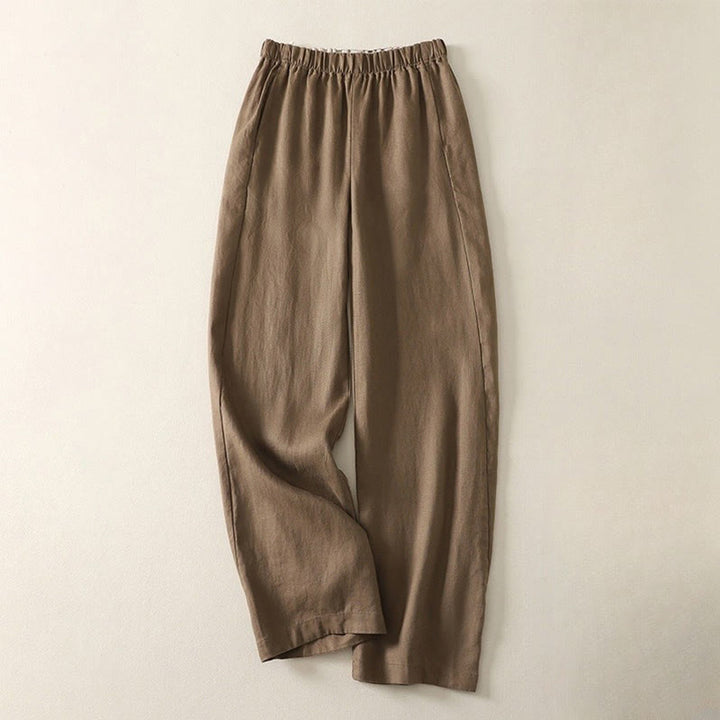 Buddha Stones Daily Plain Simple Design Baumwoll-Leinen-Damenhose mit Taschen
