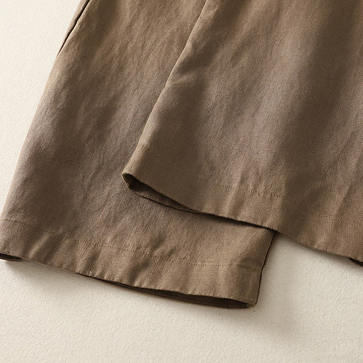 Buddha Stones Daily Plain Simple Design Baumwoll-Leinen-Damenhose mit Taschen