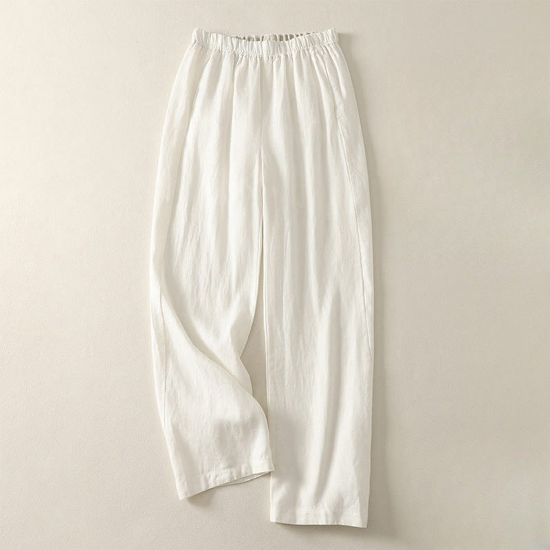 Buddha Stones Daily Plain Simple Design Baumwoll-Leinen-Damenhose mit Taschen