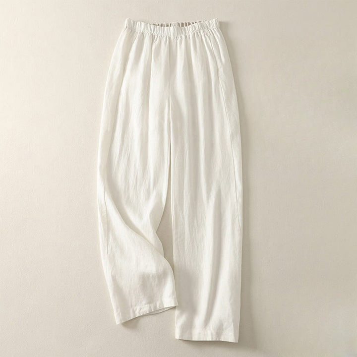 Buddha Stones Daily Plain Simple Design Baumwoll-Leinen-Damenhose mit Taschen
