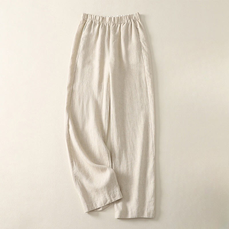 Buddha Stones Daily Plain Simple Design Baumwoll-Leinen-Damenhose mit Taschen - Beige - US8-10, UK/AU12-14, EU40-42 (2XL) - image 0
