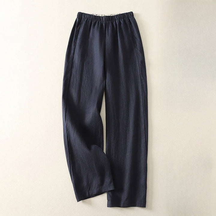 Buddha Stones Daily Plain Simple Design Baumwoll-Leinen-Damenhose mit Taschen