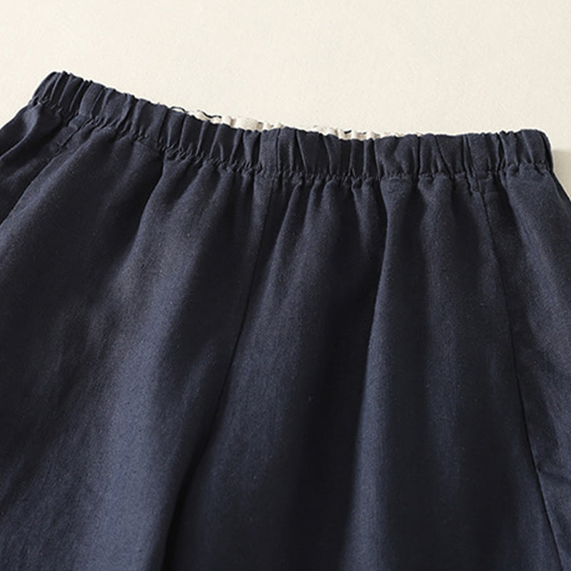 Buddha Stones Daily Plain Simple Design Baumwoll-Leinen-Damenhose mit Taschen