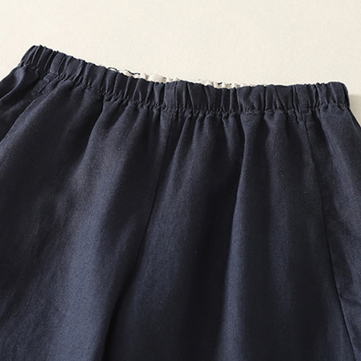 Buddha Stones Daily Plain Simple Design Baumwoll-Leinen-Damenhose mit Taschen
