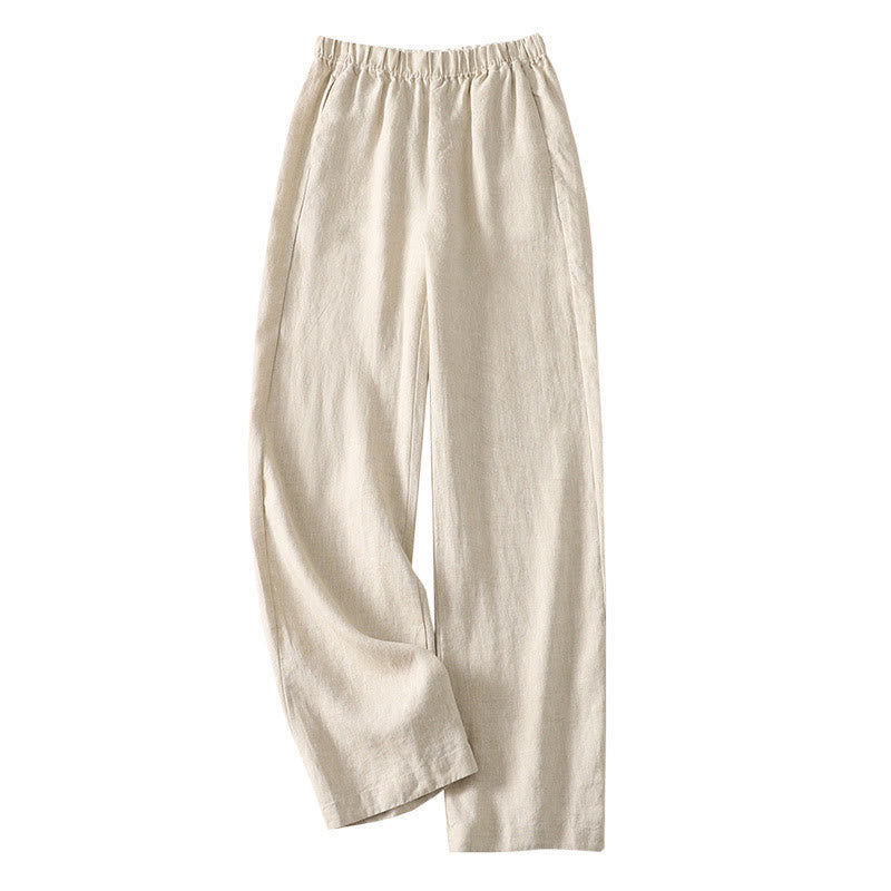Buddha Stones Daily Plain Simple Design Baumwoll-Leinen-Damenhose mit Taschen