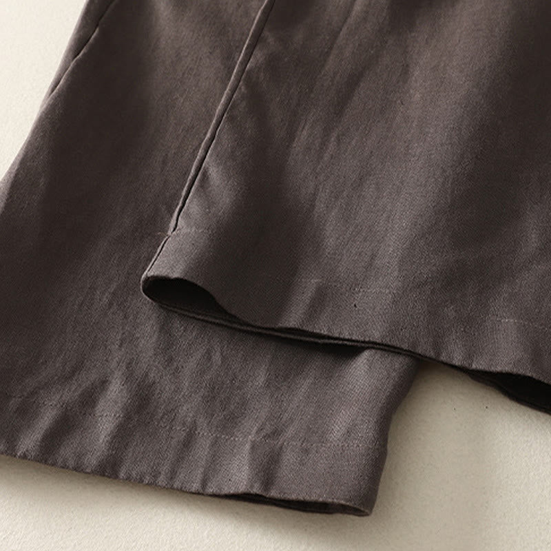 Buddha Stones Daily Plain Simple Design Baumwoll-Leinen-Damenhose mit Taschen