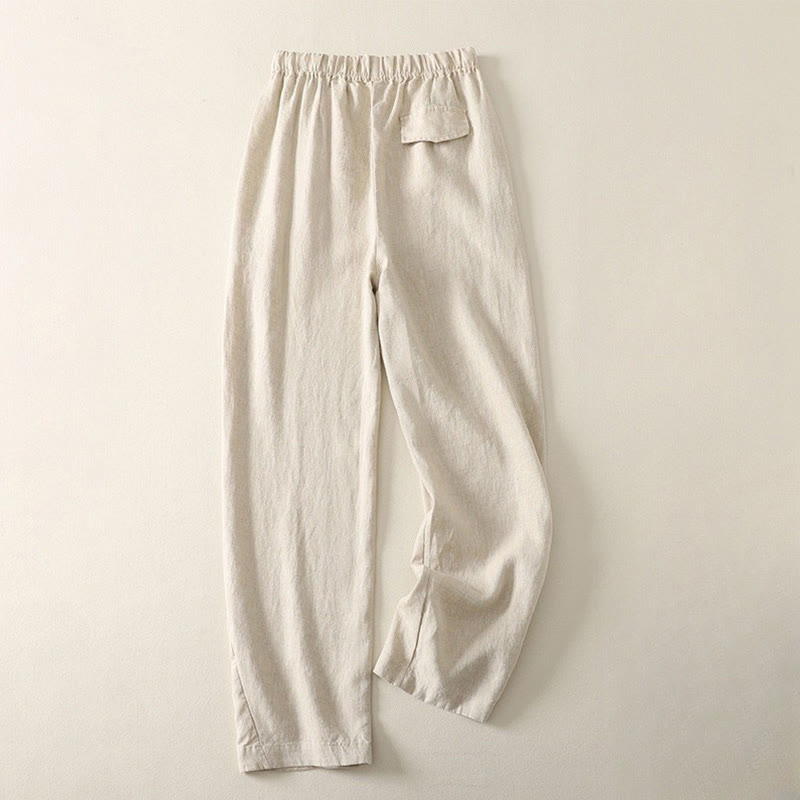 Buddha Stones Daily Plain Simple Design Baumwoll-Leinen-Damenhose mit Taschen