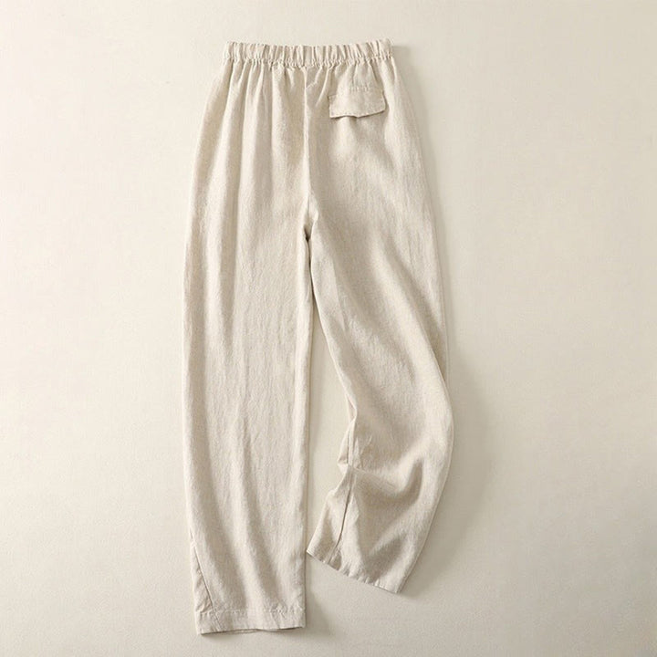 Buddha Stones Daily Plain Simple Design Baumwoll-Leinen-Damenhose mit Taschen