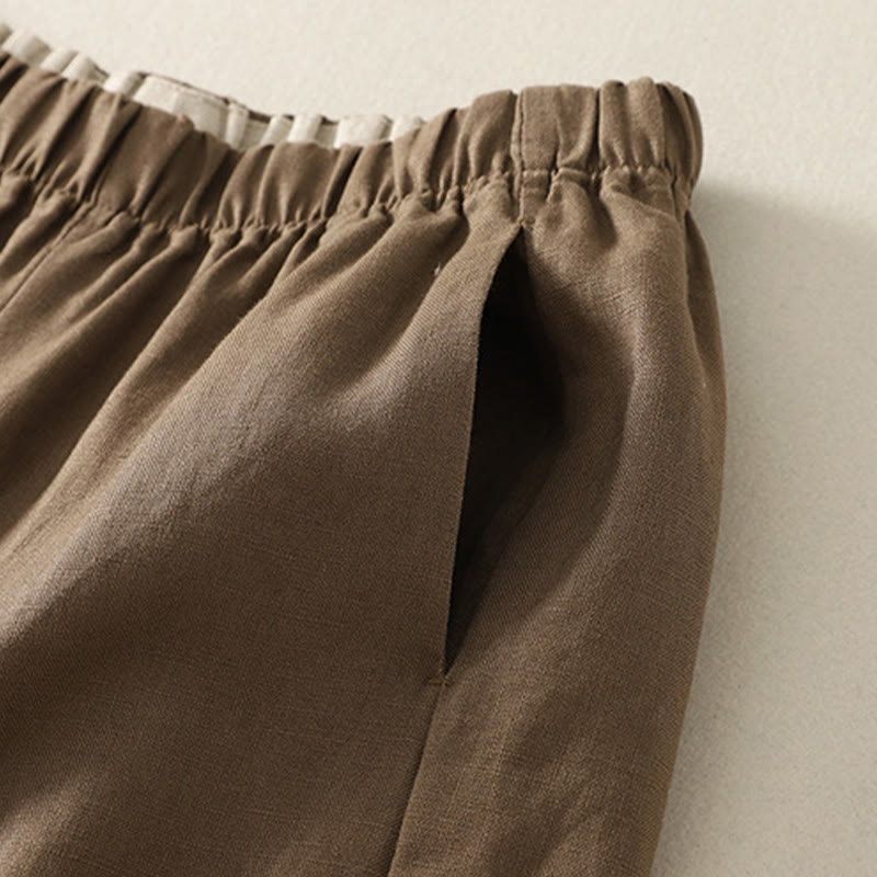 Buddha Stones Daily Plain Simple Design Baumwoll-Leinen-Damenhose mit Taschen