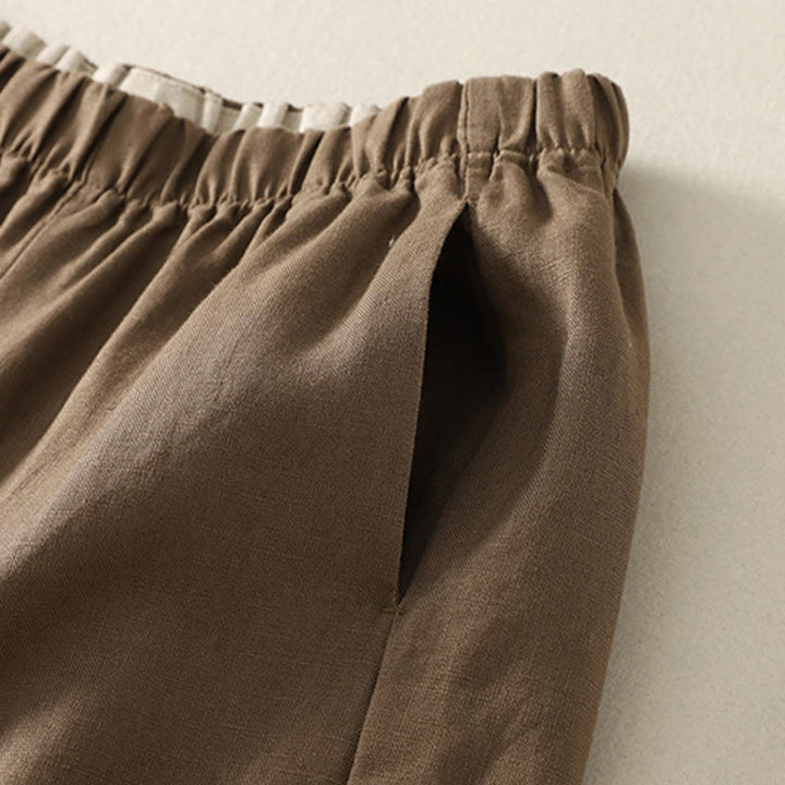 Buddha Stones Daily Plain Simple Design Baumwoll-Leinen-Damenhose mit Taschen