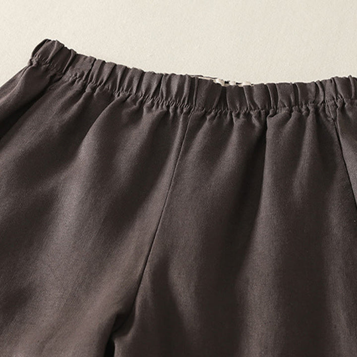 Buddha Stones Daily Plain Simple Design Baumwoll-Leinen-Damenhose mit Taschen