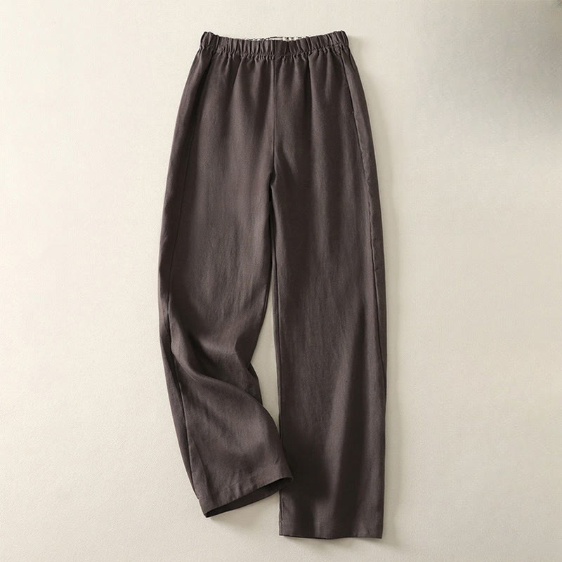 Buddha Stones Daily Plain Simple Design Baumwoll-Leinen-Damenhose mit Taschen