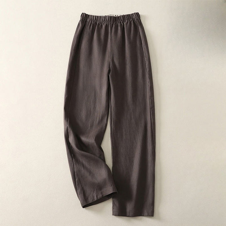 Buddha Stones Daily Plain Simple Design Baumwoll-Leinen-Damenhose mit Taschen