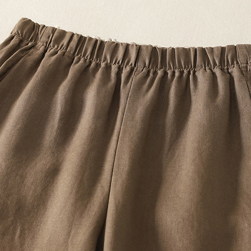 Buddha Stones Daily Plain Simple Design Baumwoll-Leinen-Damenhose mit Taschen