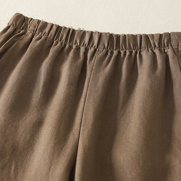 Buddha Stones Daily Plain Simple Design Baumwoll-Leinen-Damenhose mit Taschen