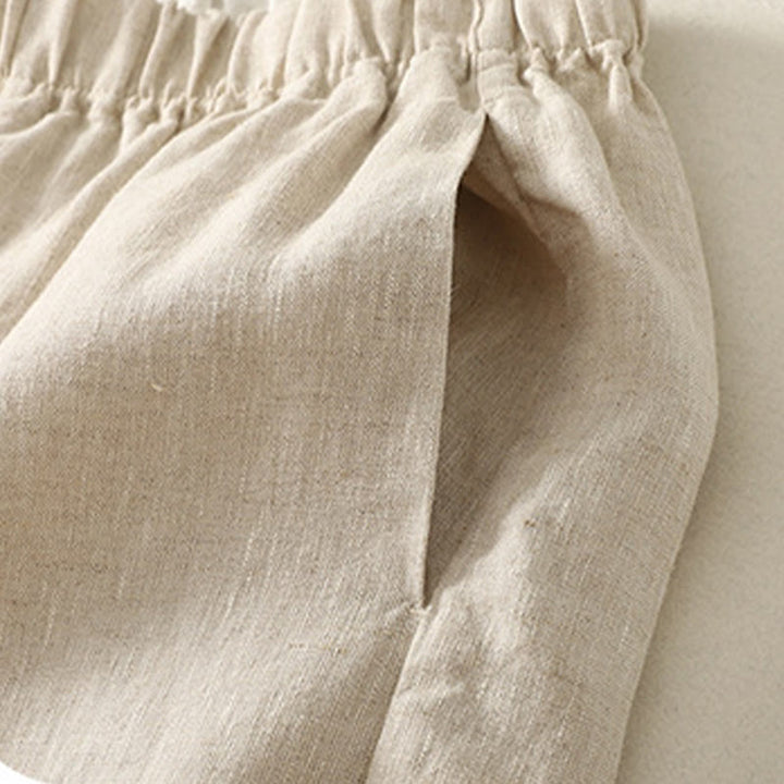 Buddha Stones Daily Plain Simple Design Baumwoll-Leinen-Damenhose mit Taschen