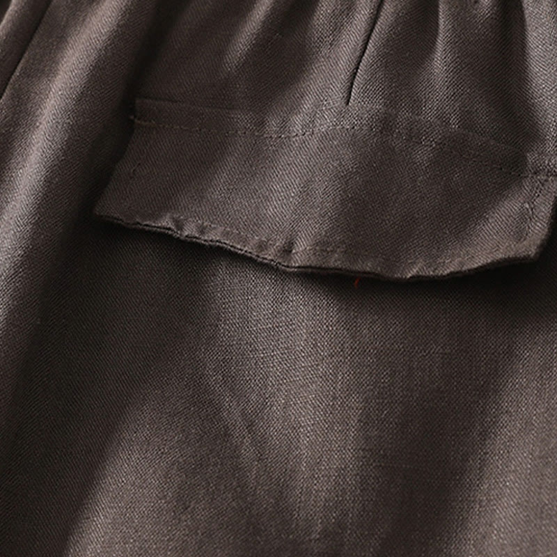 Buddha Stones Daily Plain Simple Design Baumwoll-Leinen-Damenhose mit Taschen