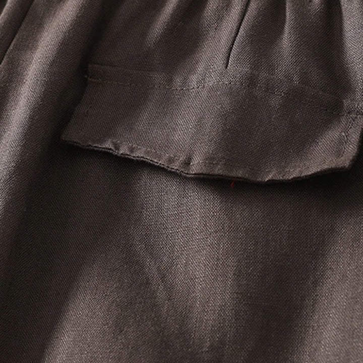 Buddha Stones Daily Plain Simple Design Baumwoll-Leinen-Damenhose mit Taschen