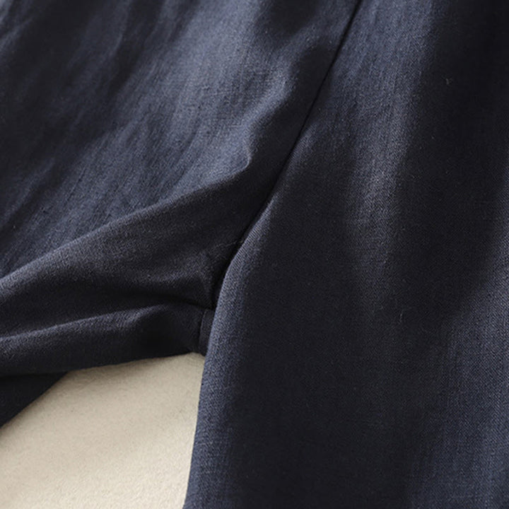 Buddha Stones Daily Plain Simple Design Baumwoll-Leinen-Damenhose mit Taschen