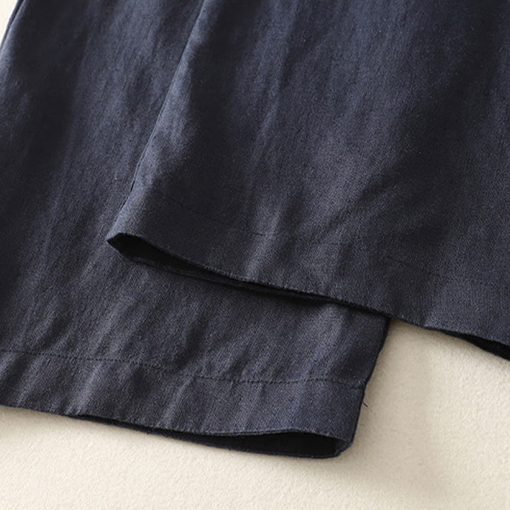 Buddha Stones Daily Plain Simple Design Baumwoll-Leinen-Damenhose mit Taschen