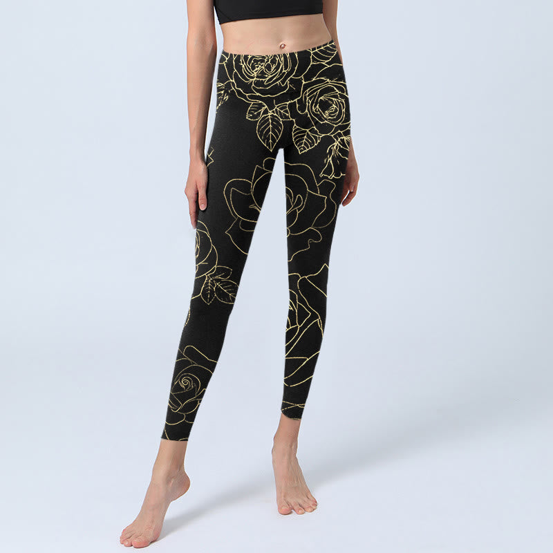 Buddha Stones, Rosenblütenblätter, goldene Linien, Musterdruck, Gym-Leggings für Damen, Yoga-Hose - image 5