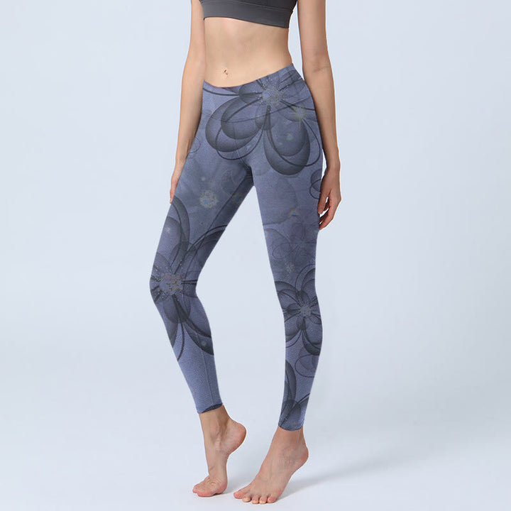 Buddha Stones Abstrakte Blütenblätter Musterdruck Gym Leggings Damen Yogahose - KornblumeBlau - US18， UK/AU22，EU50 (4XL) - image 1
