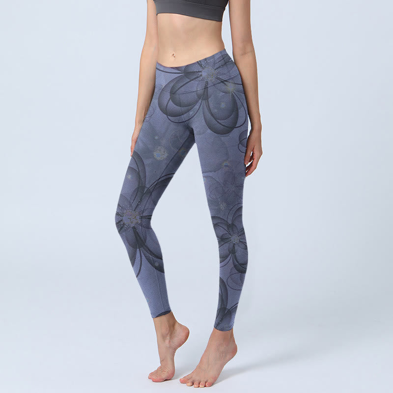 Buddha Stones Abstrakte Blütenblätter Musterdruck Gym Leggings Damen Yogahose - Kornblumenblau - US18, UK/AU22, EU50 (4XL) - image 0