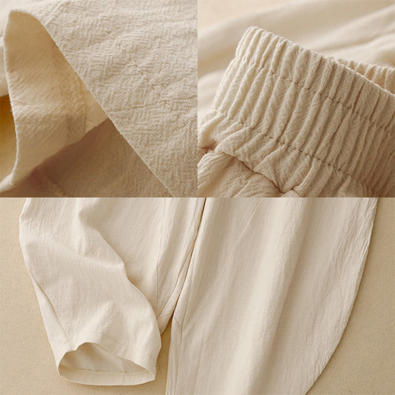 Buddha Stones Daily Plain Elastischer Bund Baumwollleinen Damenhose mit Taschen - image 15