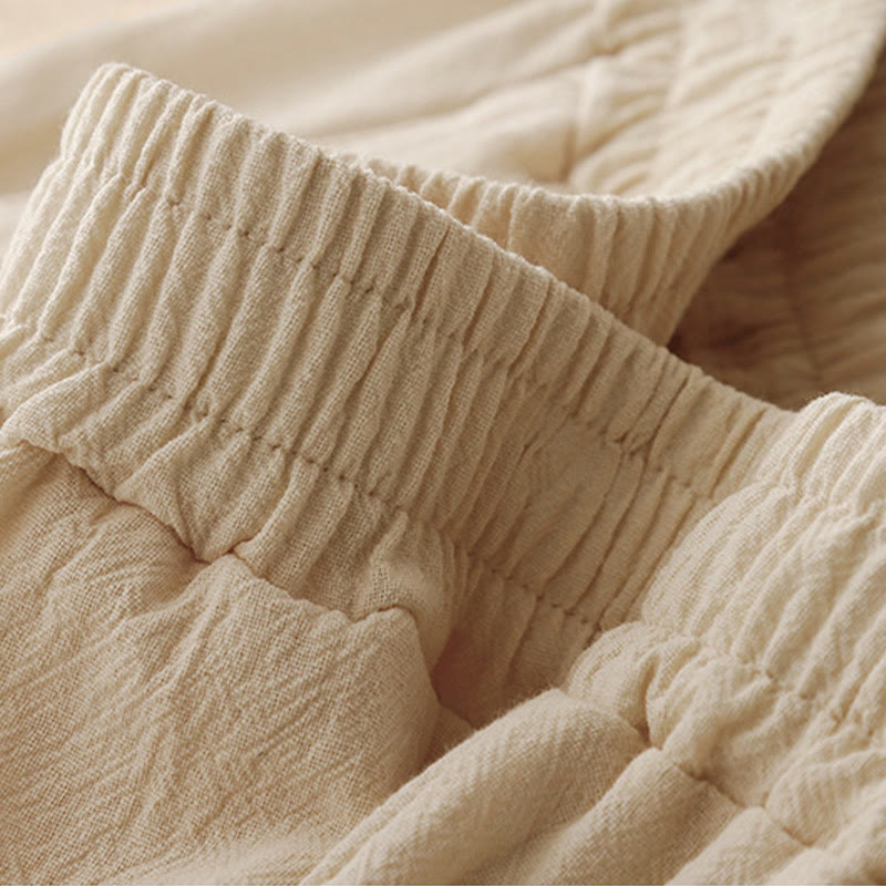 Buddha Stones Daily Plain Elastischer Bund Baumwollleinen Damenhose mit Taschen - image 11