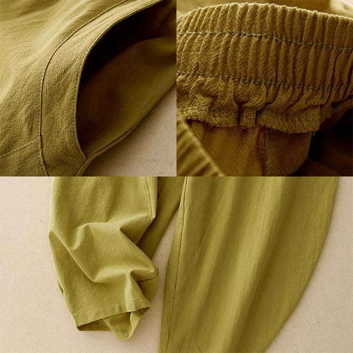 Buddha Stones Daily Plain Elastischer Bund Baumwollleinen Damenhose mit Taschen - image 2