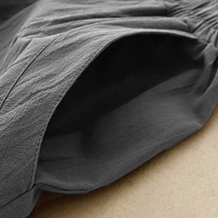 Buddha Stones Daily Plain Elastischer Bund Baumwollleinen Damenhose mit Taschen