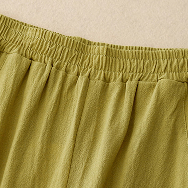 Buddha Stones Daily Plain Elastischer Bund Baumwollleinen Damenhose mit Taschen - image 1