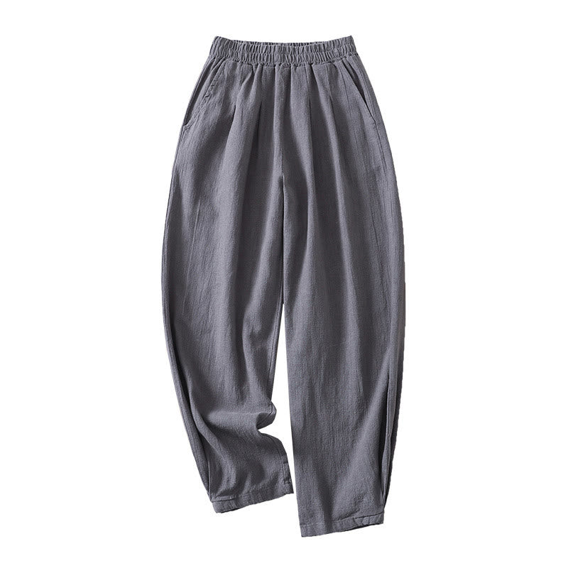 Buddha Stones Commute Damenhose aus Baumwolle und Leinen mit Taschen, einfarbig, elastischer Bund - image 10