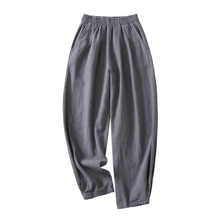 Buddha Stones Vielseitige, lässige, einfarbige Damenhose aus Baumwollleinen mit elastischem Bund und Taschen