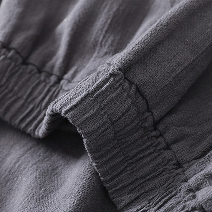 Buddha Stones Vielseitige, lässige, einfarbige Damenhose aus Baumwollleinen mit elastischem Bund und Taschen