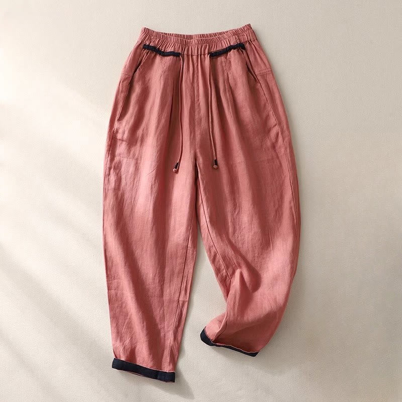 Buddha Stones – Vielseitige Haremshose mit kontrastierendem Farbdesign und Kordelzug in der Länge 7–8 für Damen mit Taschen - BlassViolettRot - US14， UK/AU18，EU46 (4XL) - image 1