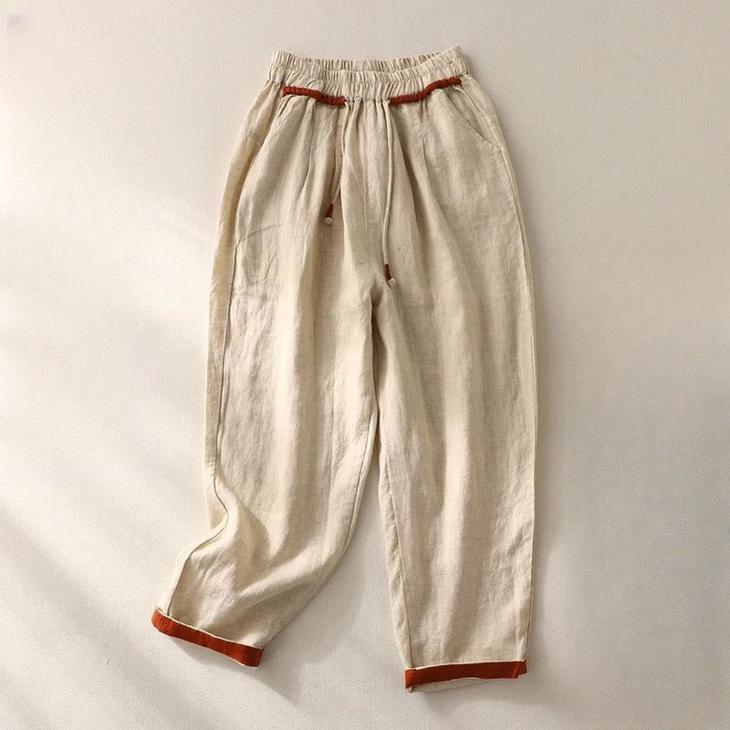 Buddha Stones Commute Damenhose mit Farbkontrast und Kordelzug in der Länge 7–8 mit Taschen - Beige - US14， UK/AU18，EU46 (4XL) - image 7