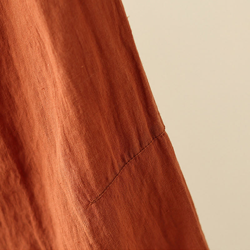 Buddha Stones Lässige, schlichte Damenhose mit weitem Bein und Faltendesign, Kordelzug, Länge 9, Baumwolle und Leinen, mit Taschen