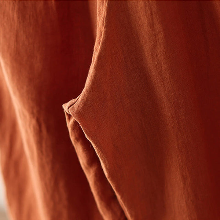 Buddha Stones Lässige, schlichte Damenhose mit weitem Bein und Faltendesign, Kordelzug, Länge 9, Baumwolle und Leinen, mit Taschen - image 8