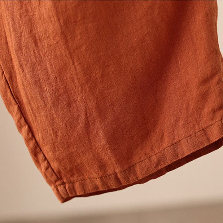 Buddha Stones Lässige, schlichte Damenhose mit weitem Bein und Faltendesign, Kordelzug, Länge 9, Baumwolle und Leinen, mit Taschen