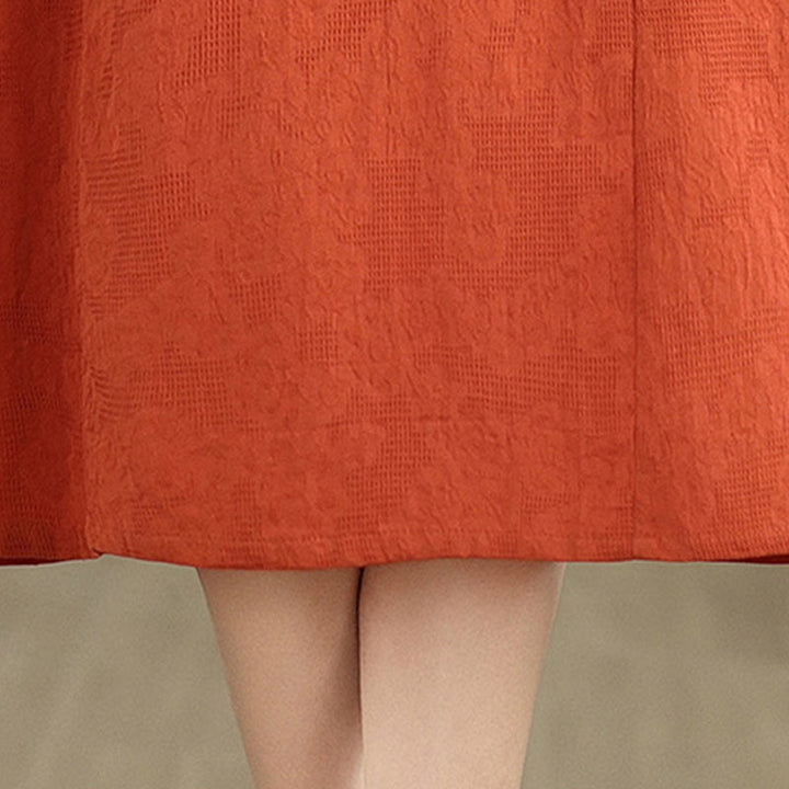 Buddha Stones – Schlichtes, kurzärmliges Midikleid aus Baumwolle und Leinen mit Jacquard-Design und Taschen