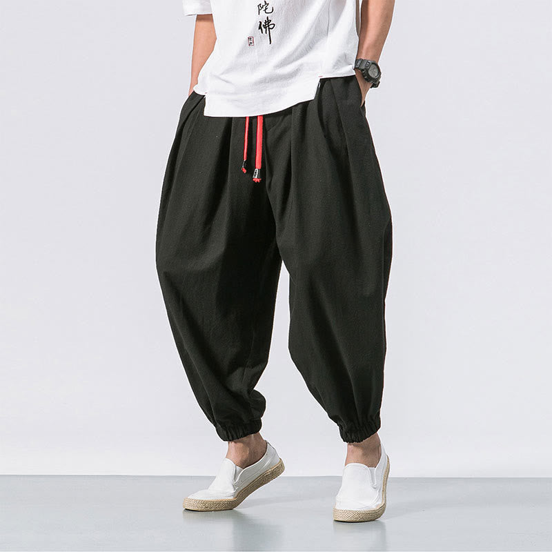 Buddha Stones Casual Sports Herren Einfarbige Baumwollhose mit Kordelzug und Taschen - Schwarz - US/ UK/AU46，EU56 (5XL) - image 1